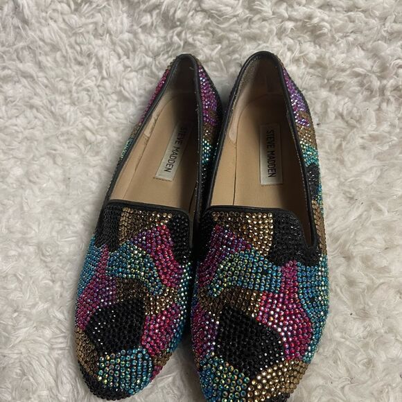 Steve Madden synthetic Multi color Rhinestones loafers leather soles SZ7 - Picture 11 of 11